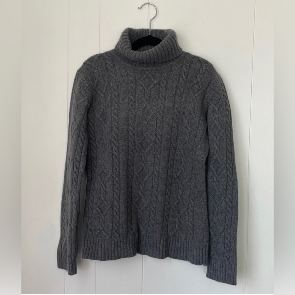 RALPH LAUREN Charcoal Gray wool/cashmere cable knit turtleneck sweater P